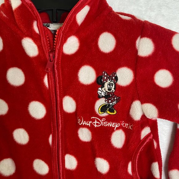 Walt Disney World Parks Girls Fleece Zip Jacket Red Polka Dot Minnie Mouse 18M - Picture 3 of 9